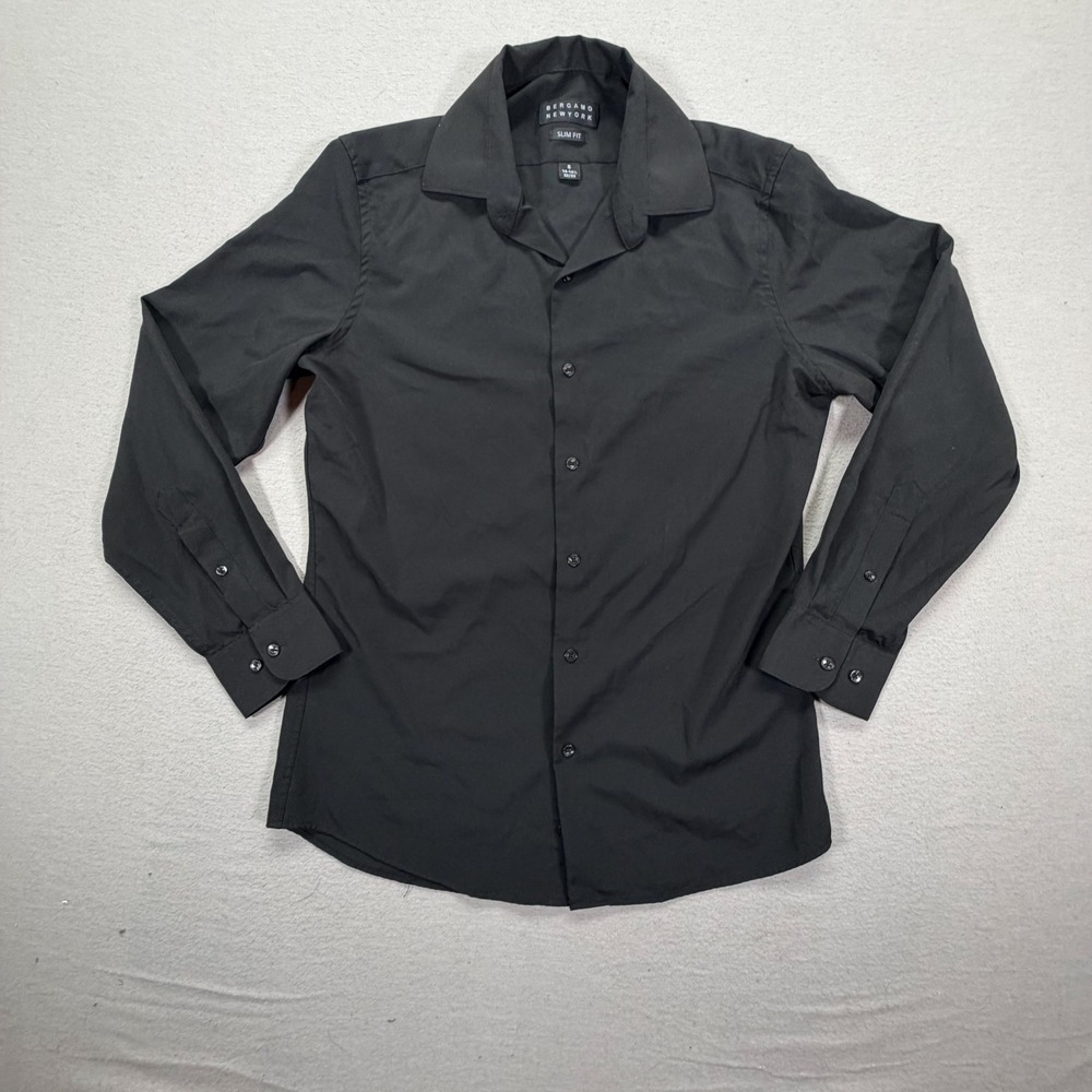 Bergamo New York Dress Shirt Mens S Excellent Black Slim Fit Stretch Long Sleeve